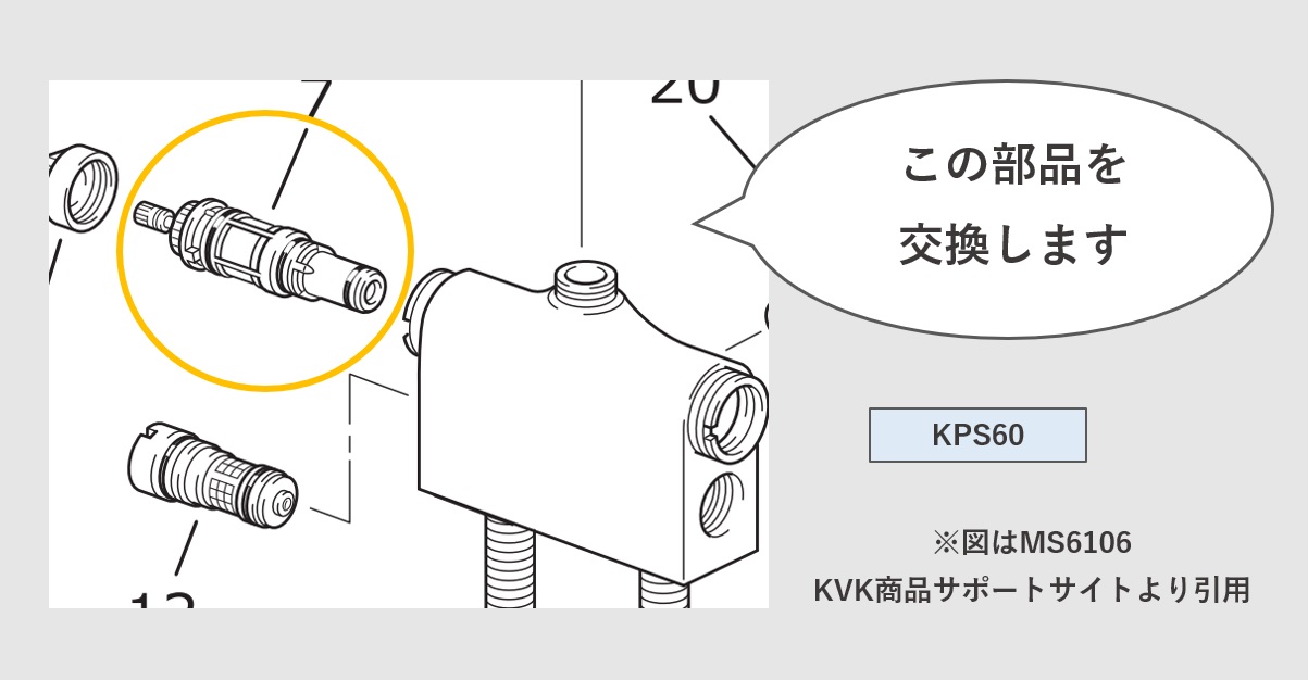 温調サーモカートリッジ「KPS60」 修理・交換説明図