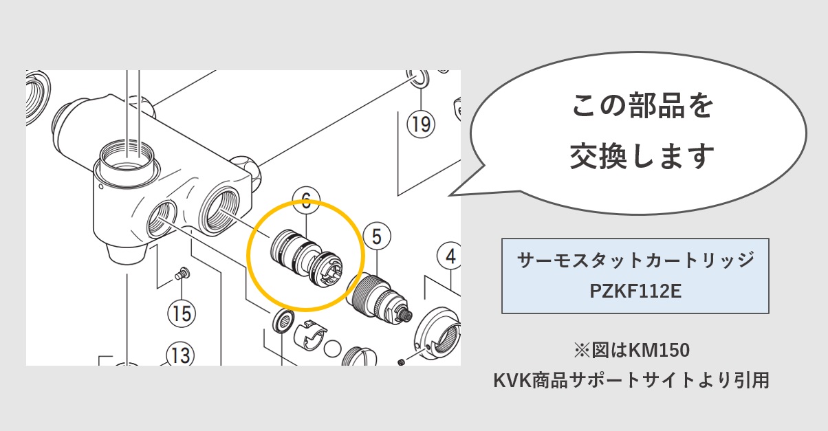 サーモスタットカートリッジ「PZKF112E」 修理・交換説明図